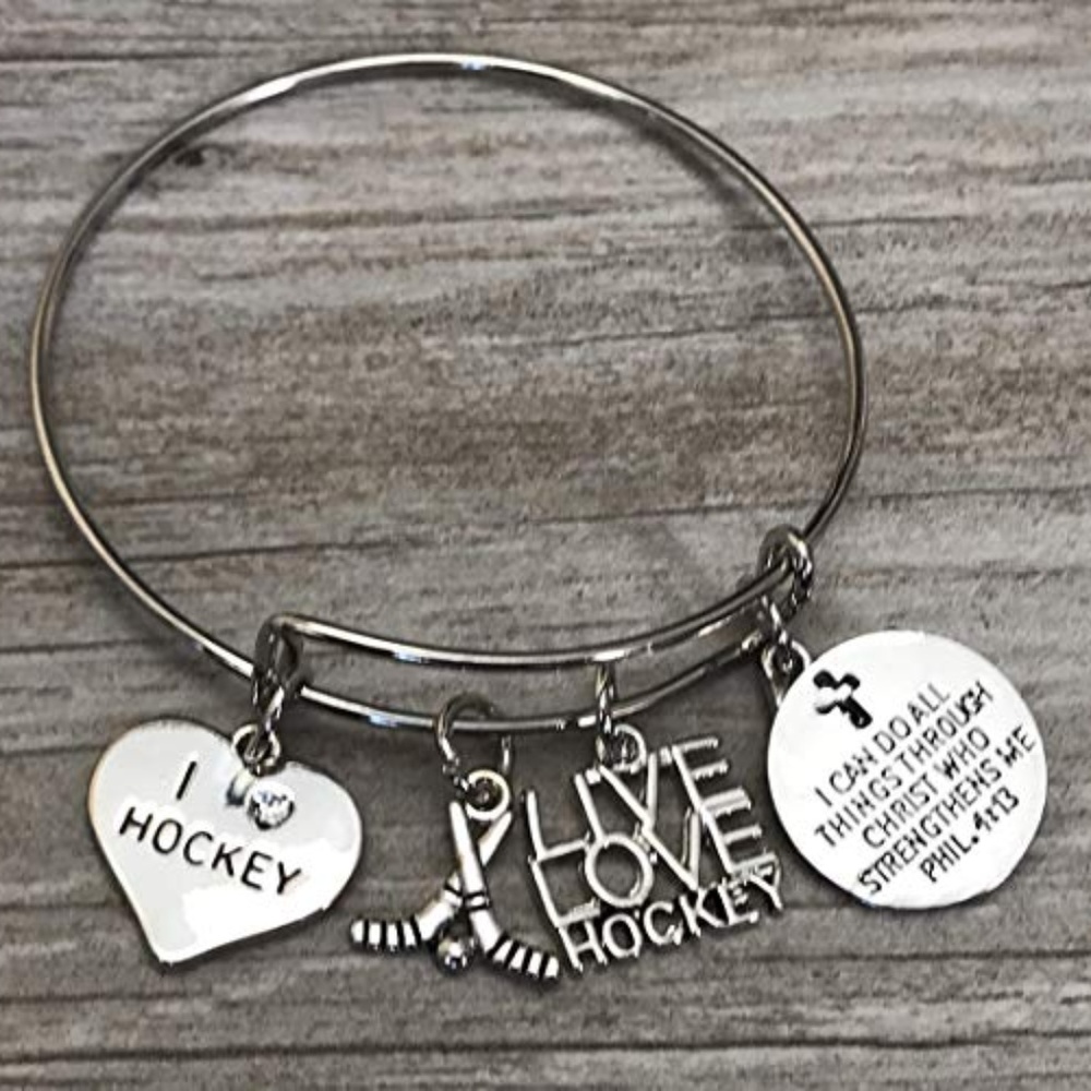 Personalized Hockey Bracelet, Christian Faith Char